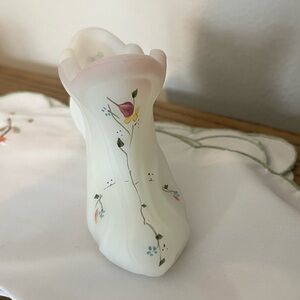 FENTON WHITE FROSTED FLORAL GLASS SLIPPER